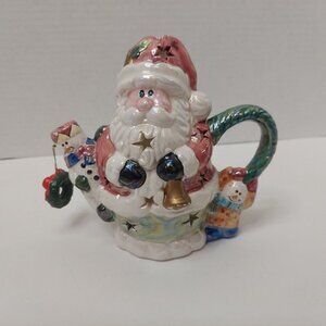 Vintage Santa Claus & Snowman Friends Pitcher Tea Light Candle Holder Metallic